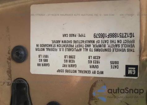 2006 Chevrolet Malibu Lt из США, поврежденный, VIN 1G1ZT51886F106579